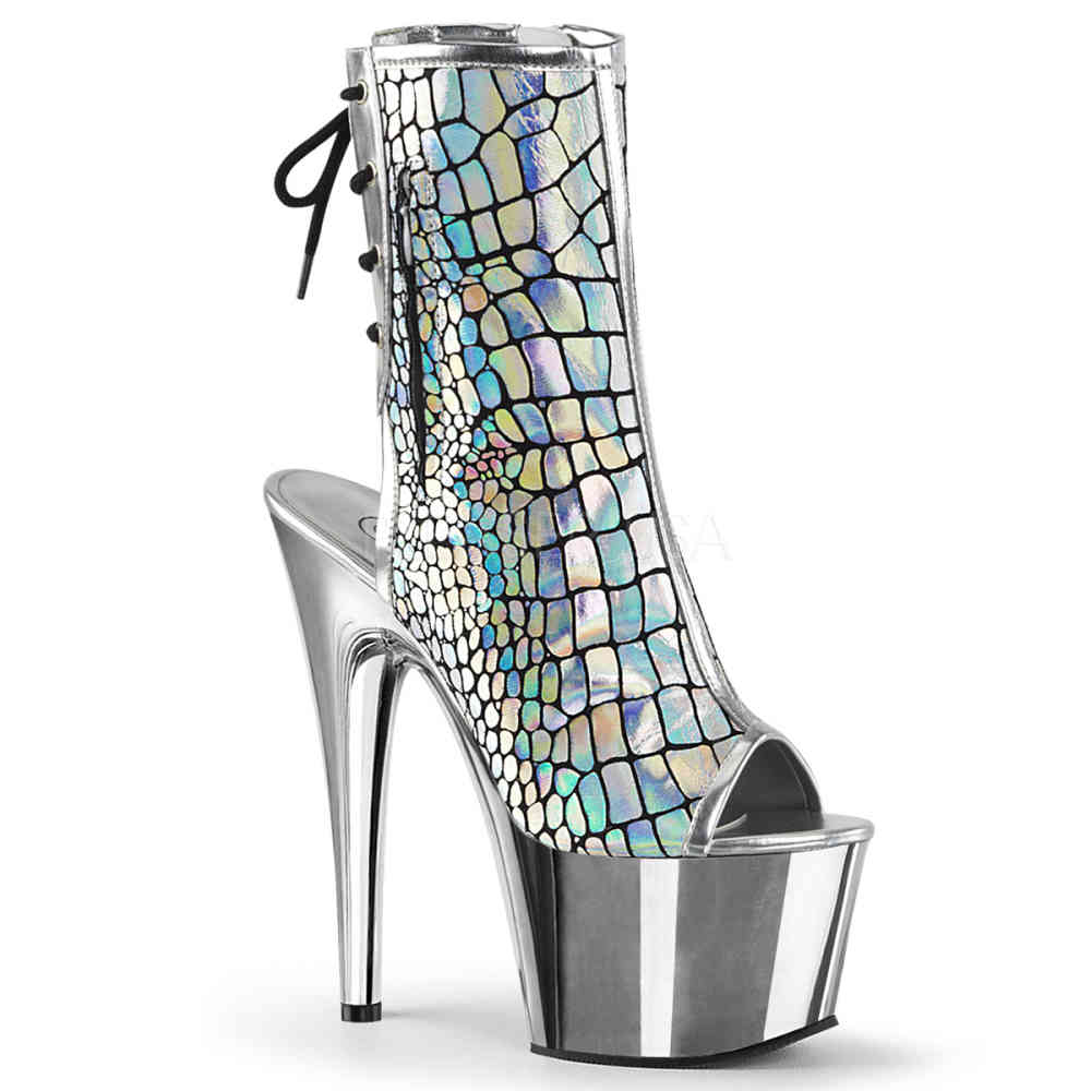 Pleaser - ADORE1018HG Plateau Laarzen, Paaldans schoenen - Paaldans schoenen - Zilverkleurig